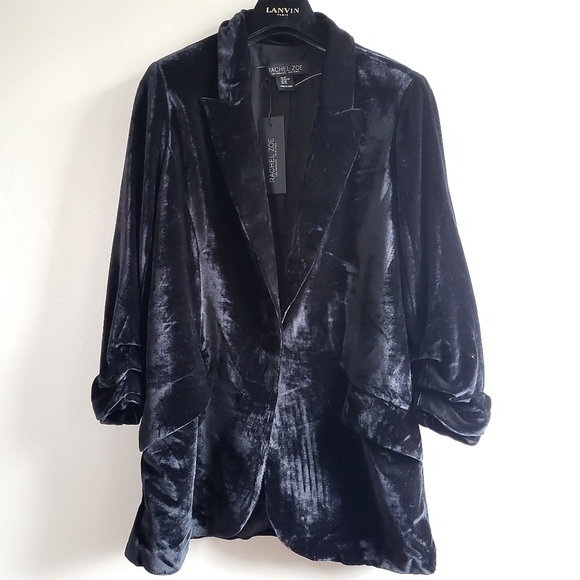New Rachel Zoe Velvet Single Button Long Black Blazer NWT Size X-Small - Picture 1 of 8